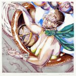 Holly Trostle Brigham, T. de Lempicka on Autopilot (magenta print), 2011, Etching with chine colle and hand coloring, 24 x 24 inches