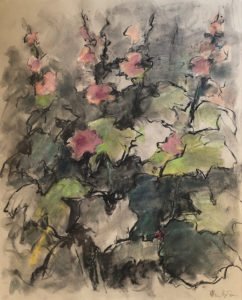 Mary Page Evans, Goodstay Hollyhocks, 2010, Mixed media on paper, 25 x 19 inches
