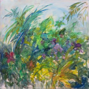 Mary Page Evans, Hibiscus, 2019, Oil on linen, 35 1/2 x 35 1/2 inches