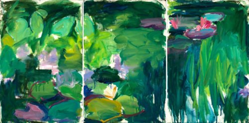 Mary Page Evans, Les Nympheas, 1987-1988, Oil on paper, 23 3/4 x 47 1/2 inches