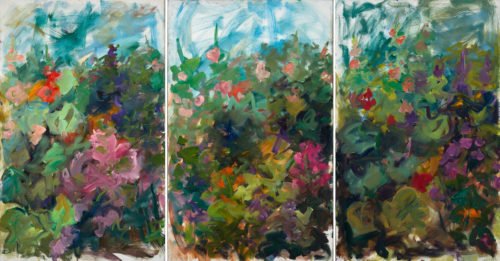 Mary Page Evans, Primavera Triptych, 2008, Oil on canvas, 48 x 90 inches