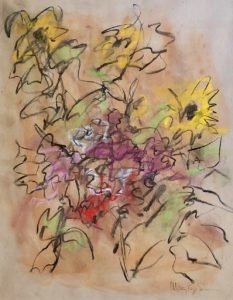 Mary Page Evans, Sunflowers, 2018, Pastel on paper, 18 1/4 x 14 1/2 inches