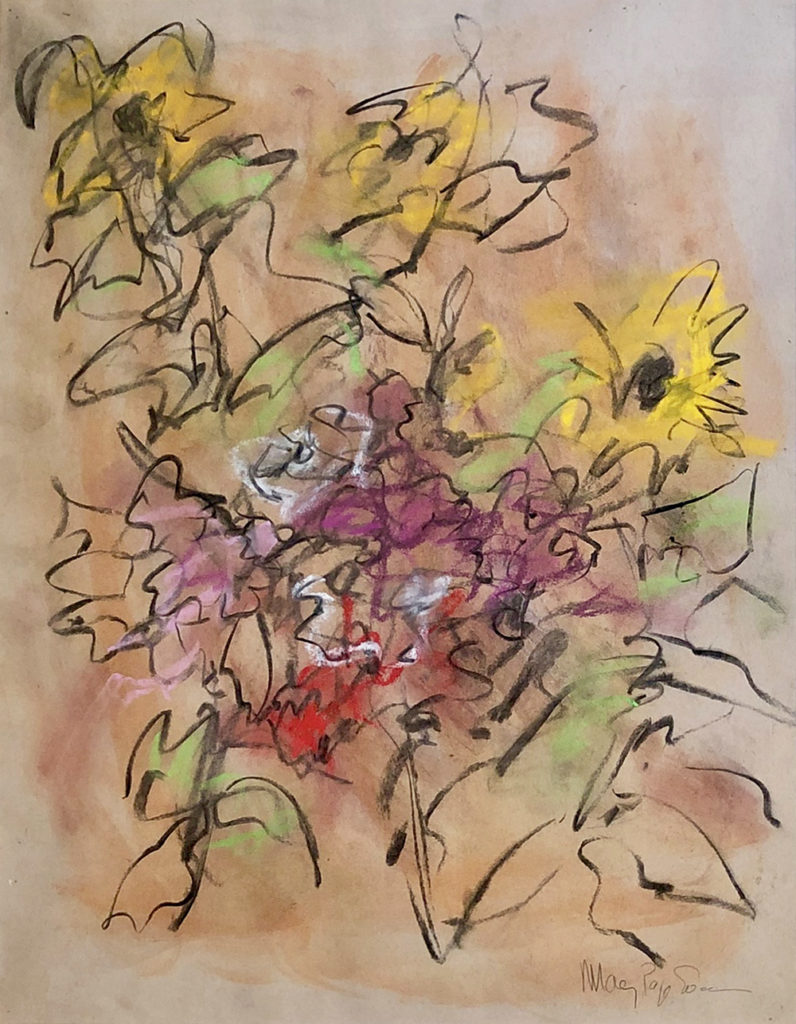 Mary Page Evans, Sunflowers, 2018, Pastel on paper, 18 1/4 x 14 1/2 inches