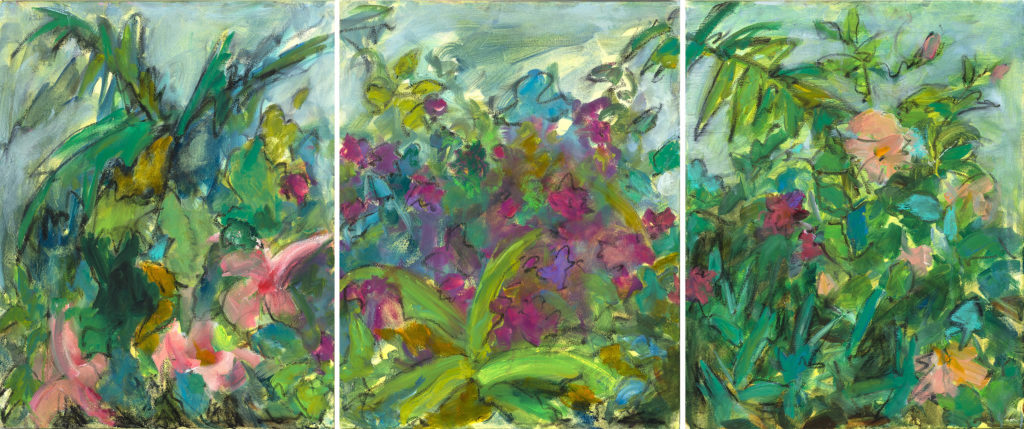 Mary Page Evans, Tropical Triptych, Oil on linen, 20 x 48 inches