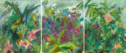 Mary Page Evans, Tropical Triptych, Oil on linen, 20 x 48 inches