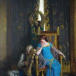N.C. Wyeth (1882-1945), King Mark slew the noble knight Sir Tristram as he sat harping before his lady la Belle Isolde, 1917, Oil on canvas, 40 x 32 inches