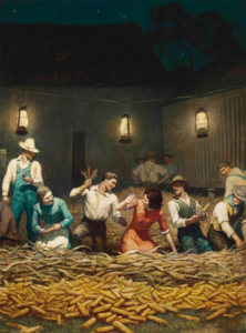 N.C. Wyeth (1882-1945), The Husking Bee, Cover illustration (Woman’s Day Magazine, October 1946), 1941, Oil on hardboard (Renaissance Panel), 33 1/2 x 25 inches