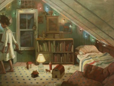 Shawn Fields, Honey's Room, Horses, Oil on board, 27 x 36 inches