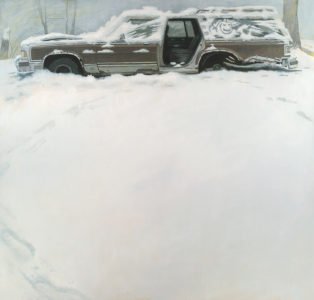 Shawn Fields, Winter Wagon, Oil on board, 39 x 38 inches