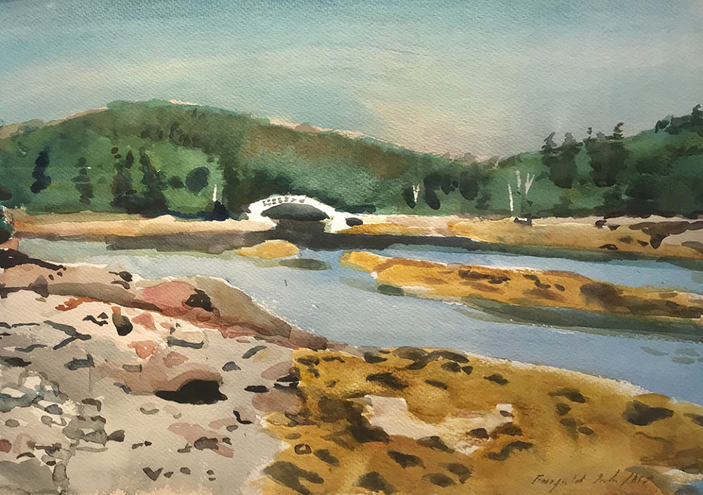 Fairfield Porter, Cove Bridge, c. 1965, Watercolor on paper, 12 x 18 inches