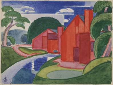 Oscar Bluemner; Tars, Azlo "Flach" Soho Fat Mill; 1920, Watercolor on paper, 3 ⅞ x 5 inches