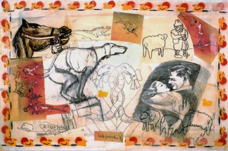 Red Grooms, Animal Instincts, 1992, Collage and mixed media, 30 x 46 inches