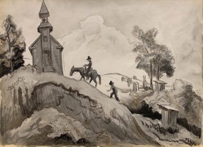 Thomas Hart Benton, Going to Church, 1930s-1940s; Watercolor, ink wash, and graphite on paper; 10 ½ x 14 ½ inches