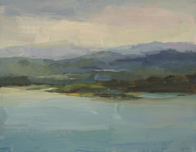 Christine Lafuente, Bay at Dusk, 2020, Oil on canvas, 14 x 18 inches