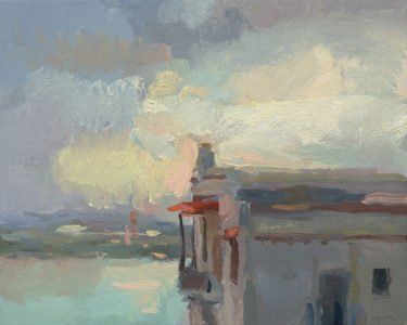 Christine Lafuente; Casa Blanca, Evening; 2020, Oil on linen, 16 x 20 inches