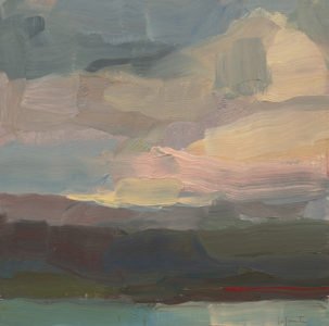 Christine Lafuente, Clouds and Mountains, 2020, Oil on mounted linen, 10 x 10 inches