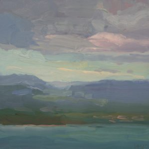 Christine Lafuente, Mountains and Bay of San Juan, 2020, Oil on mounted linen, 12 x 12 inches