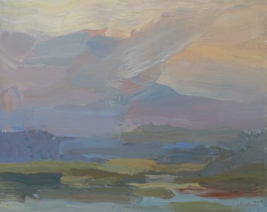 Christine Lafuente, Mountains at Dusk, 2020, Oil on mounted linen, 8 x 10 inches