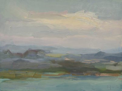 Christine Lafuente; Mountains and Clouds, San Juan; 2020, Oil on linen, 12 x 16 inches