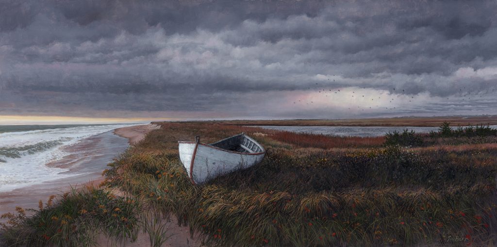 Timothy Barr, Cisco Beach West End, Oil on panel, 12 x 24 inches