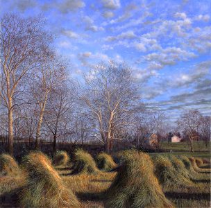 Timothy Barr, Haystacks, Oil on panel, 24 x 24 inches