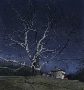 Timothy Barr, Midnight Lafayette's Headquarters, Oil on panel, 38 x 36 inches