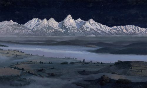 Timothy Barr, Teton Nocturne, Oil on panel, 24 x 40 inches