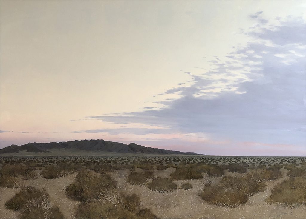 Francis DiFronzo, First Light, Mojave; 2020, Oil over watercolor and gouache on panel, 38 x 53 inches