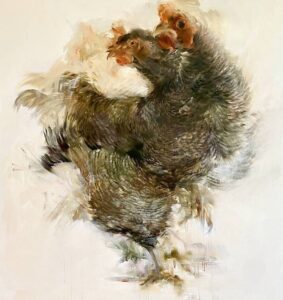Sarah McRae Morton, Barred Plymouth Rock, 2020, Oil on linen, 54 ¼ x 52 inches