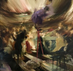 Sarah McRae Morton, High Water, 2020, Oil on board, 16 x 16 inches