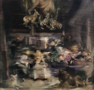 Sarah McRae Morton; Marionettes, Tortoise Barrettes, Rosy Florettes, Lead Epaulettes; 2020; Oil on canvas; 20 x 20 inches