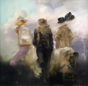 Sarah McRae Morton, Plume, 2020, Oil on board, 16 x 16 inches