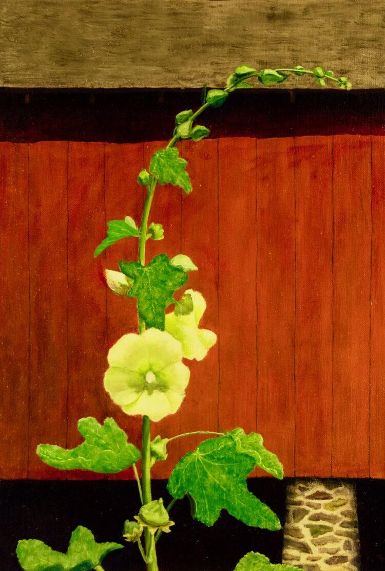 J. Clayton Bright, Hollyhock, Oil on linen on panel, 15 x 10 ½ inches