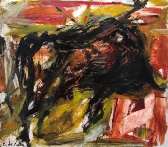 Elaine de Kooning, Bull, c. 1959, Oil on masonite, 15 ½ x 17 ⅞ inches, Private Collection courtesy of Art Finance Partners