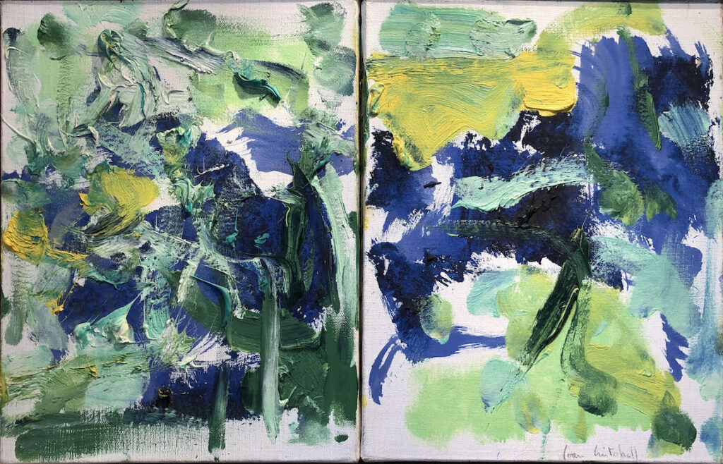 Joan Mitchell, Untitled Diptych, c. 1986, Oil on canvas, 13 ¾ x 21 ½ inches, On loan from Mary Page Evans