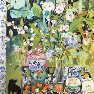 Elizabeth Endres, Hiding and Small Black Dog by the Side (SOLD), 2021, Oil on canvas, 36 x 36 inches