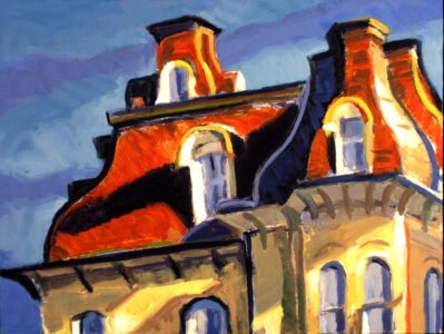 Philip Koch, House by the Railroad, 2021, Oil on panel, 12 x 16 inches