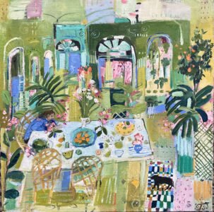 Elizabeth Endres, Green Garden Room (SOLD), 2021, Oil on canvas, 20 x 20 inches