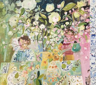 Elizabeth Endres, Green to Pink (SOLD), 2021, Oil on canvas, 40 x 44 inches