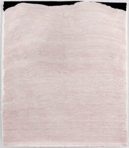 Cheryl Levin, Journey with Red Lines and Black Ink at the Top, 2020, Ink on paper, 19 ½ x 16 ¾ inches