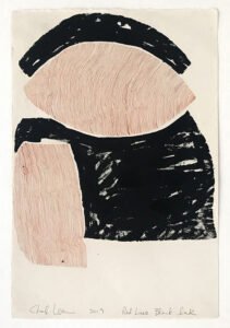 Cheryl Levin, Red Inked with Black Shapes, 2019, Ink on paper, 24 x 14 inches