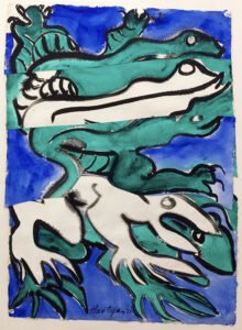 Grace Hartigan, Frog and Lizard, 1971, Watercolor and collage, 30 x 22 inches