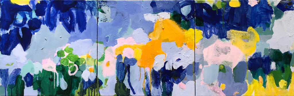 Marie Theres Berger, Aprés La Pluie (triptych), 2020, Acrylic on canvas, 16 x 48 inches