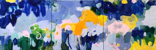 Marie Theres Berger, Aprés La Pluie (triptych), 2020, Acrylic on canvas, 16 x 48 inches