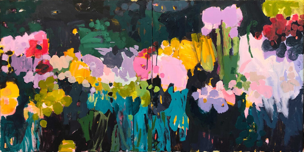 Marie Theres Berger, Hommage à Ogata Korin (diptych), 2020, Acrylic on canvas, 27 ½ x 55 inches