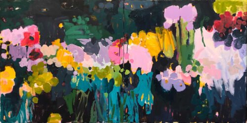 Marie Theres Berger, Hommage à Ogata Korin (diptych), 2020, Acrylic on canvas, 27 ½ x 55 inches