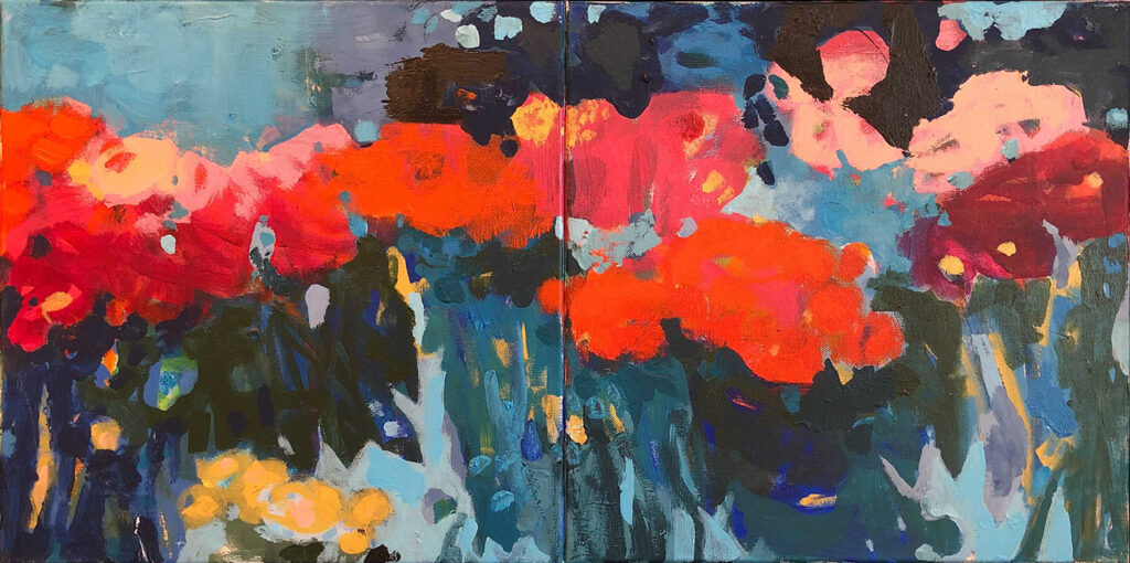 Marie Theres Berger, Parva Pictura 6 (diptych), 2020, Acrylic on canvas, 16 x 32 inches