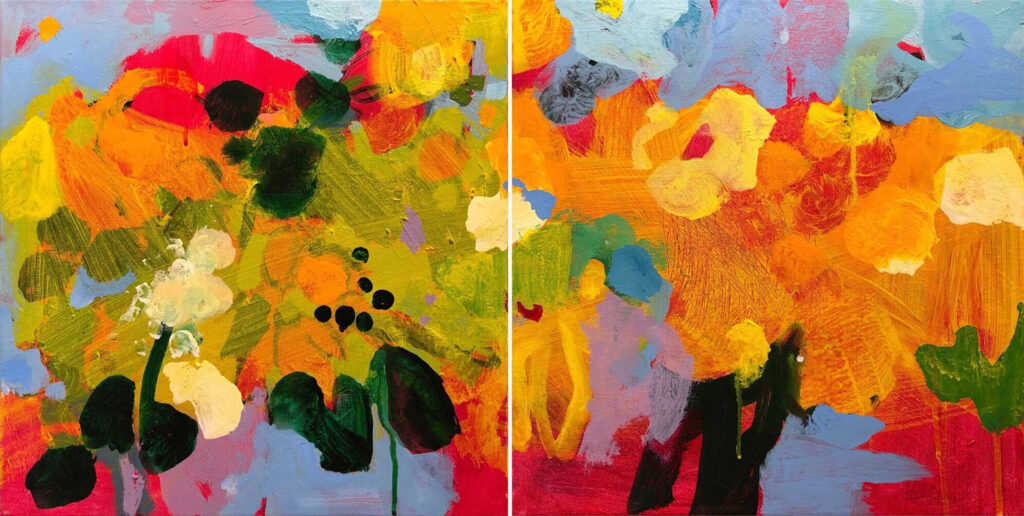 Marie Theres Berger, Parva Pictura 8 (diptych), 2020, Acrylic on canvas, 16 x 32 inches