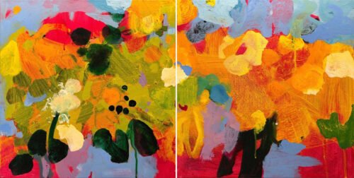Marie Theres Berger, Parva Pictura 8 (diptych), 2020, Acrylic on canvas, 16 x 32 inches