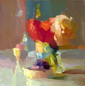 Christine Lafuente, Dahlias and Grapes, 2020, Oil on linen, 10 x 10 inches